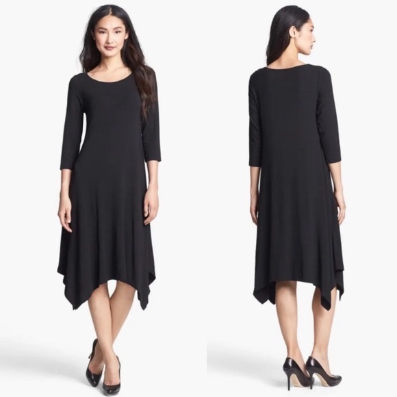 Eileen Fisher Dresses & Skirts - Eileen Fisher Asymmetrical Black Dress 3/4 Sleeve